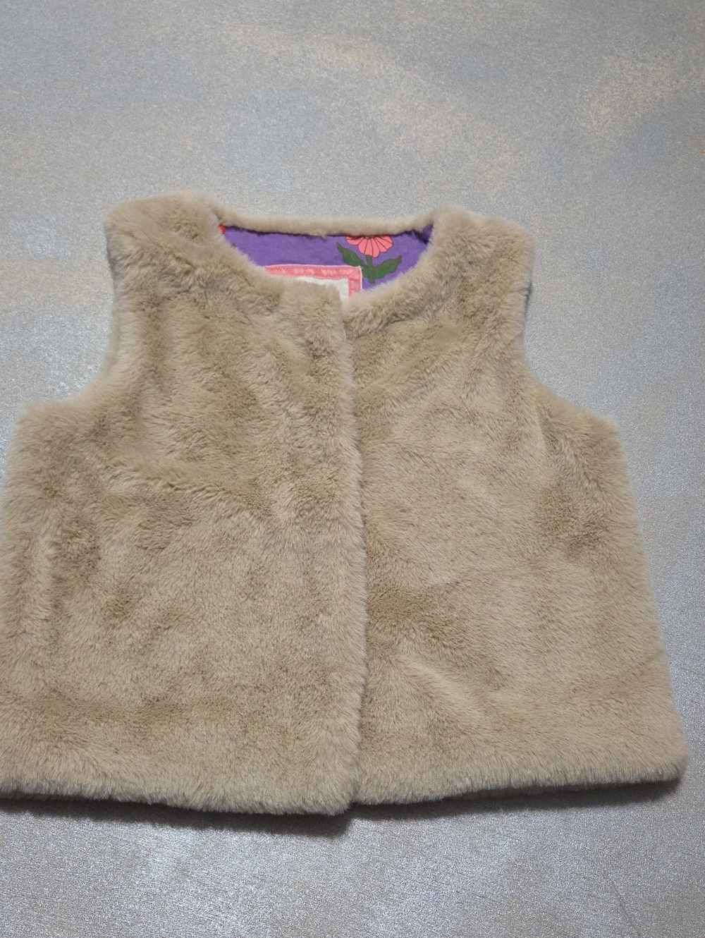 Mini Boden Plush Faux Fur Vest in Light Beige